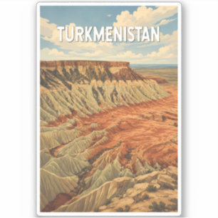 Turkmenistan Illustration Resa Konst Vintage Klistermärken