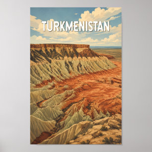 Turkmenistan Illustration Resa Konst Vintage Poster