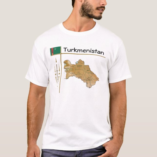 Turkmenistan Karta + Flagga + Rubrik T-Shirt (Framsida)