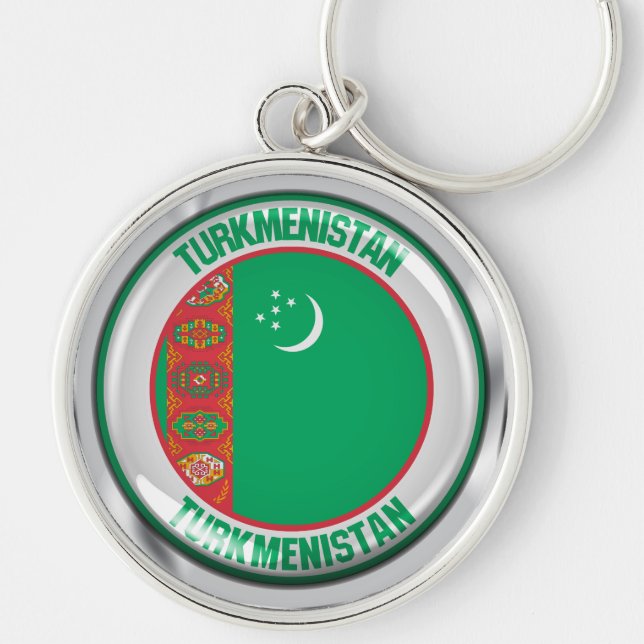 Turkmenistan Round Emblem Rund Silverfärgad Nyckelring (Framsidan)