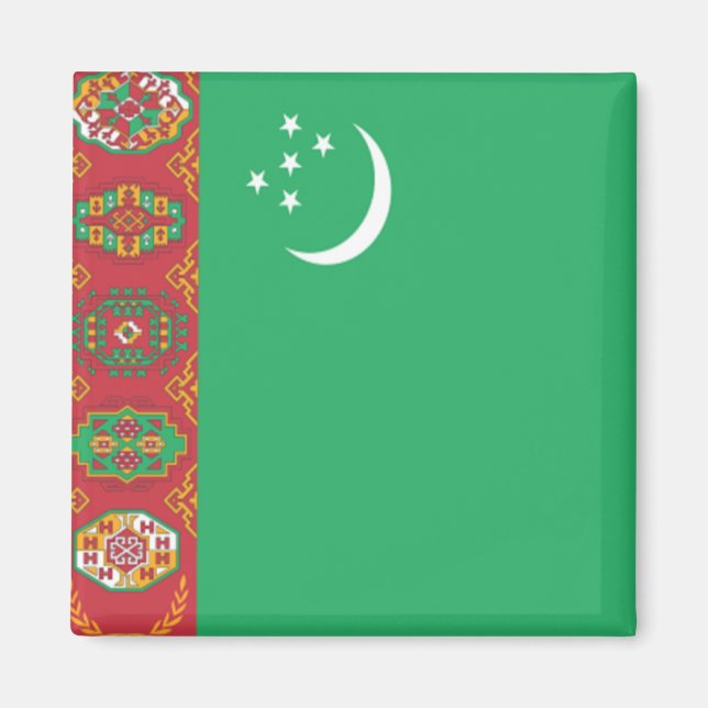 Turkmenistans flagga magnet (Framsidan)