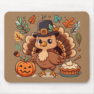 Turkon och pumpa av Thanksgiving för Tecknad Musmatta
