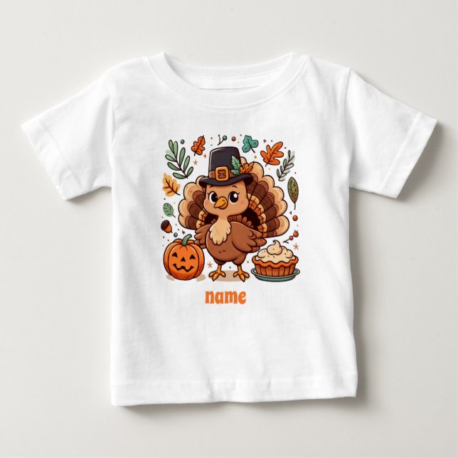 Turkon och pumpa av Thanksgiving för Tecknad T Shirt (Framsida)