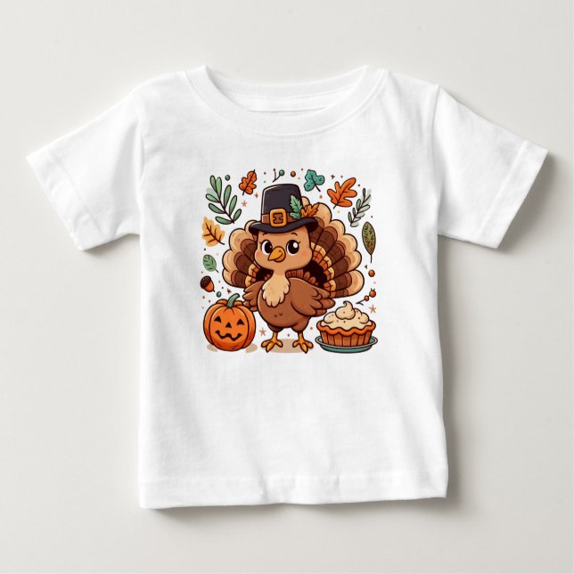 Turkon och pumpa av Thanksgiving för Tecknad T Shirt (Framsida)