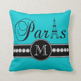 Turkos 00c5cd Monogrammed svart Paris Kudde