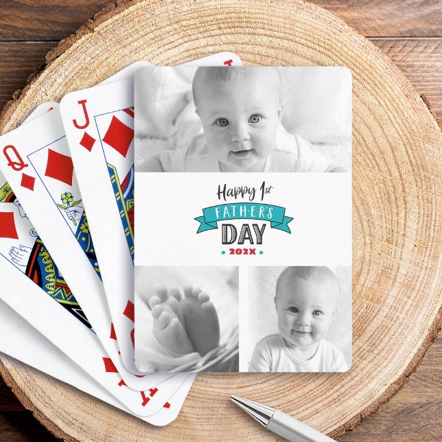 Turkos 3 Foto Collage Glad 1:a Fars Dag Casinokort (Skapare uppladdad)