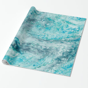 Turkos Abstrakt Paint Pour Art Presentpapper