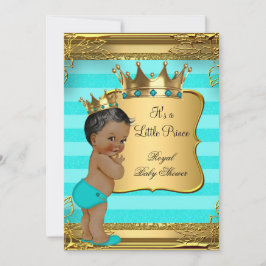 Turkos African American Prince Baby Shower Inbjudningar