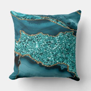 Turkos Agat Geod Glitter Guld Abstrakt Design Kudde