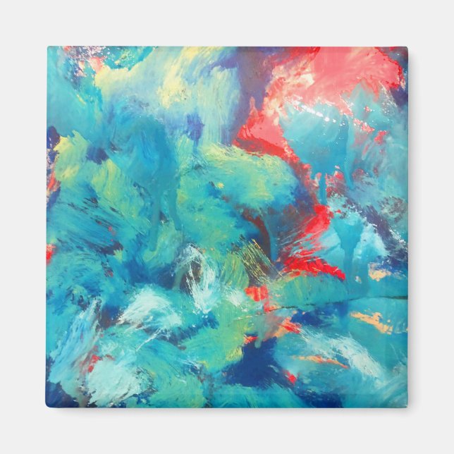 Turkos Akrylmålning av Abstrakt Art Magnet (Framsidan)