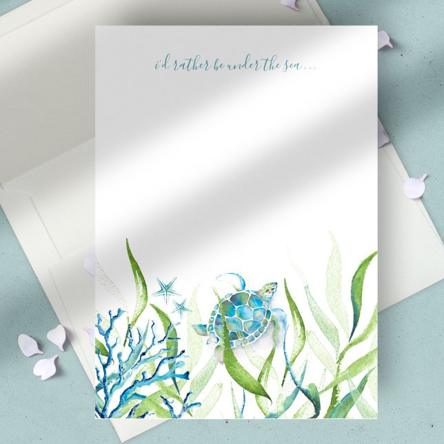 Turkos akvarell havssköldpadda anteckningskort (Sea turtle notecard watercolor art by Victoria Grigaliunas of Do Tell A Belle Kids stationery)