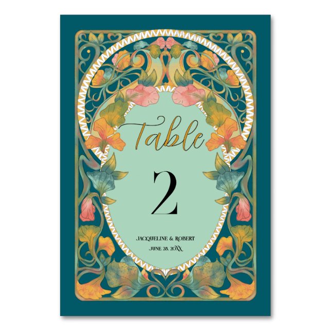 Turkos akvarell jugendbröllop  bordsnummer (Framsidan)