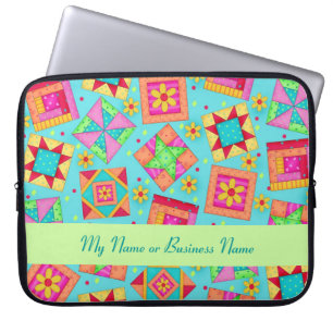 Turkos anpassningsbara Quilt Block Laptop sleeve