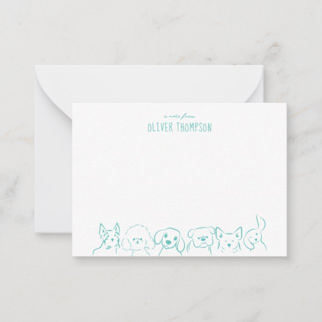 Turkos anteckning från söt hund djur skiss kort (Framsida)