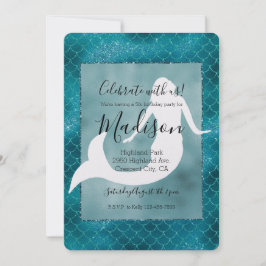 Turkos Aqua Blå Glitter Glitter Mermaid Födelsedag Inbjudningar