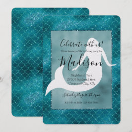 Turkos Aqua Blå Glitter Glitter Mermaid Födelsedag Inbjudningar