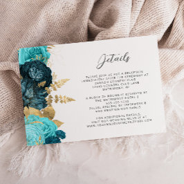 Turkos Aqua Blommig Guld Script Bröllopsdetaljer Tilläggskort
