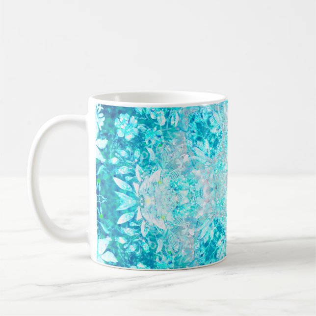 Turkos Aqua Blue-Blommönster Kaffemugg (Vänster)