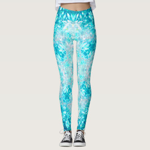 Turkos Aqua Blue-Blommönster Leggings
