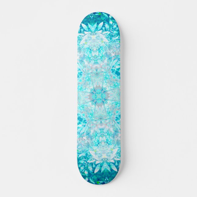 Turkos Aqua Blue-Blommönster Mini Skateboard Bräda 18,5 Cm (Framsida)