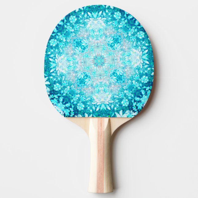 Turkos Aqua Blue-Blommönster Pingisracket (Framsidan)