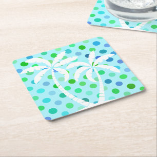 Turkos Aqua Blue Lime Green Polkadots Mönster Underlägg Papper Kvadrat