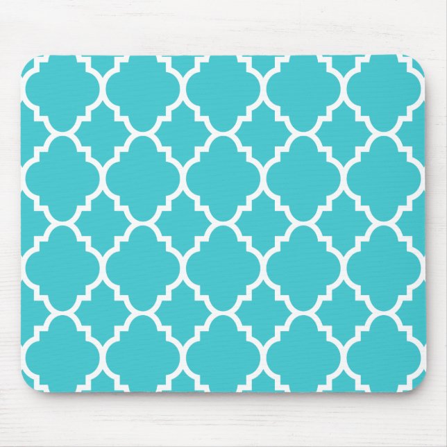 Turkos Aqua Blue Quatrefoil Moroccan Mönster Musmatta (Framsidan)