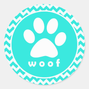 Turkos, Aqua Färg Chevron; Paw Print Runt Klistermärke