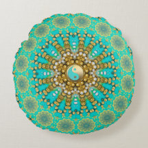 Turkos Aqua Guld Yin Yang Strand Mandala