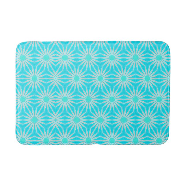 Turkos, Aqua och Grå Blommor med Cyan  Badrumsmatta (Framsidan)