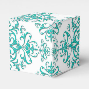 Turkos Aqua och Vit Fancy Blommig Damast Presentaskar
