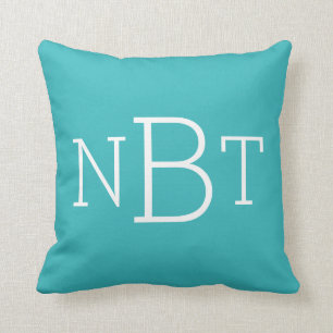 Turkos Aqua och Vit Monogrammerad Kuddthrow Kudde