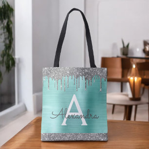 Turkos Aqua Silver Glitter Gnistrande Elegant Mono Tygkasse