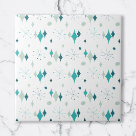 Turkos, Aqua Stjärnexplosion Mid Century Modernt M Kakelplatta