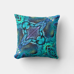 Turkos Aqua teal blue lila guld abstrakt Kudde