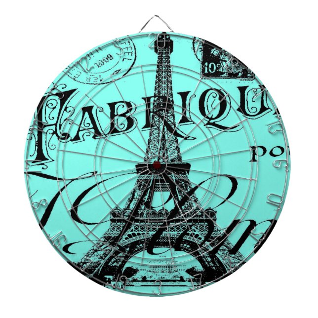 Turkos aqua teal scripts Paris Eiffel Torn Darttavla (Framsidan)