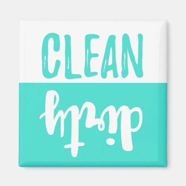 Turkos (Aqua Teal) White Clean Dirty Dishwasher Magnet (Framsidan)