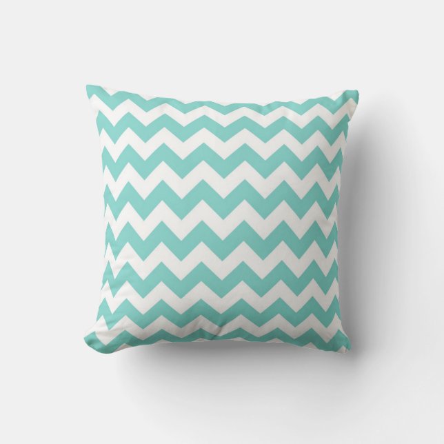 Turkos Aqua Vit Chevron Zig Zag Mönster Kudde (Framsida)