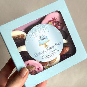 Turkos Bakery Cake Pastry Glitter Drives Dessert Runt Klistermärke