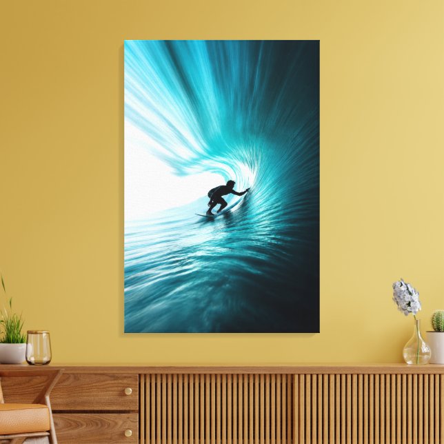 Turkos Barrelvåg | Minimalistisk Surfing Canvastryck (Insitu (Vardagsrum))