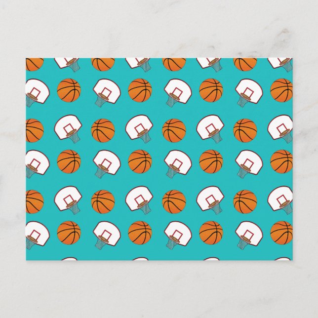 Turkos basketbollar och nät mönster vykort (Framsida)