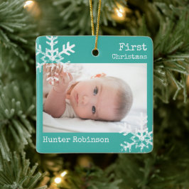 Turkos Bebis Första Jul Foto Julgransprydnad Keramik