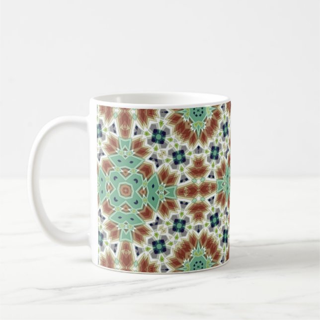 Turkos beige färgämne kaleidoskop ornament kaffemugg (Vänster)