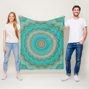 Turkos, beige runt mönster. Mandala. Fleecefilt