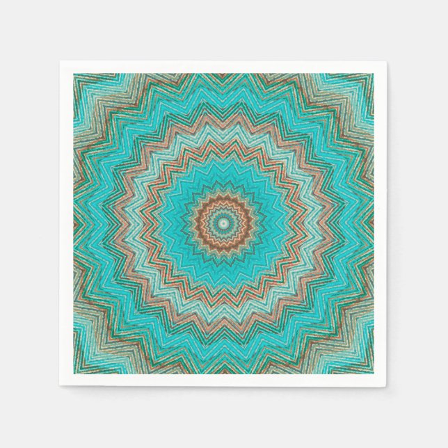 Turkos, beige runt mönster. Mandala. Pappersservett (Framsidan)