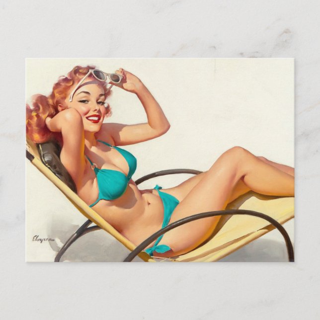 Turkos Bikini Pin Up Vykort (Framsida)