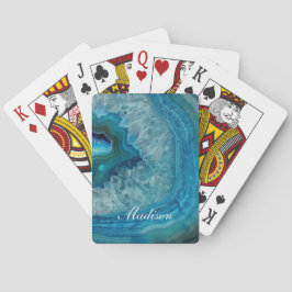 Turkos Blå Agat Geod Monogram Namn Casinokort