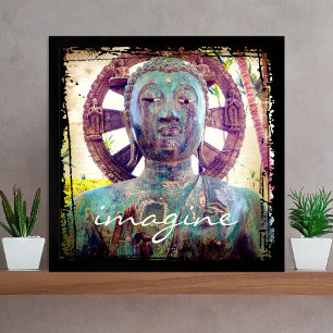 Turkos Blå Antik Buddha Foto Imagine Script Poster
