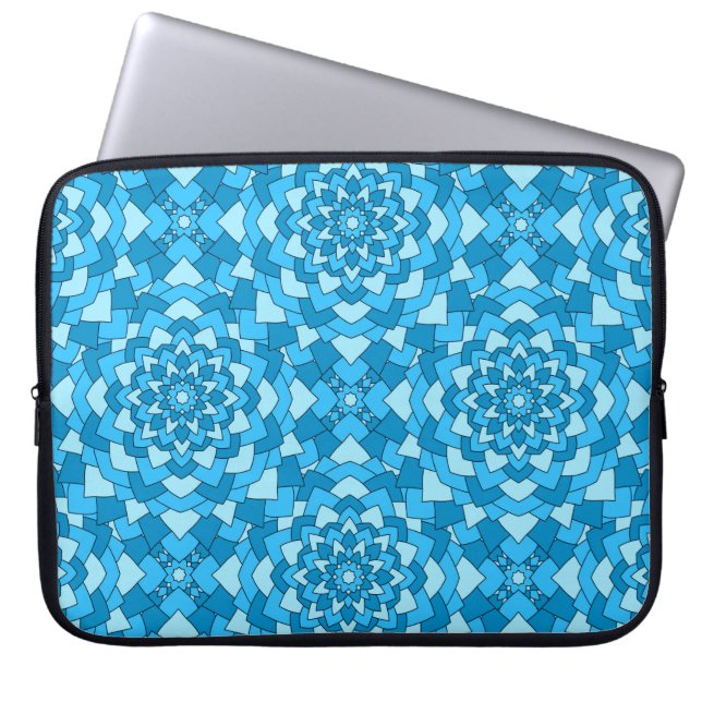 Turkos blå blommigt geometrisk sömlös mönster i laptop fodral (Framsidan)