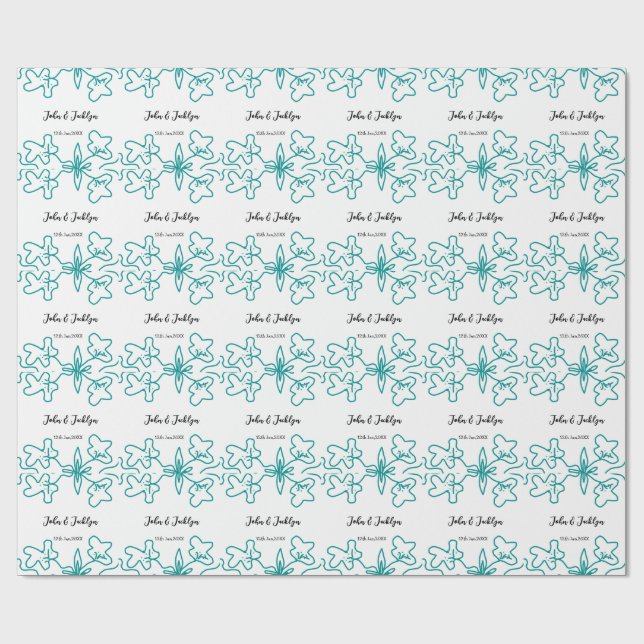 Turkos blå bröllopspar namn datum flstylish  presentpapper (Platt)